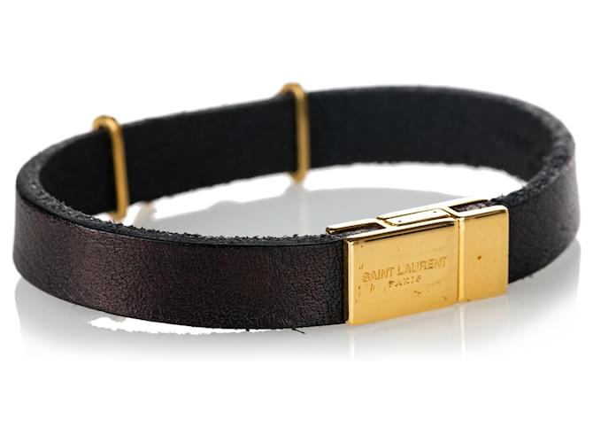 Saint Laurent Black Opyum Leather Bracelet Golden Metal Pony-style