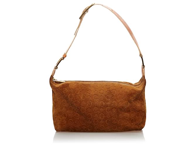 Céline Celine Brown C Macadam Suede Shoulder Bag Leather