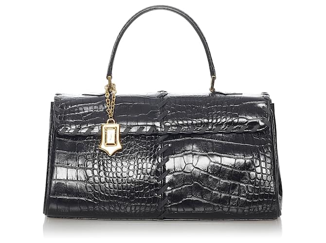 HANDBAGS :: HANDBAGS :: Saint Laurent YSL Black Croc Embossed