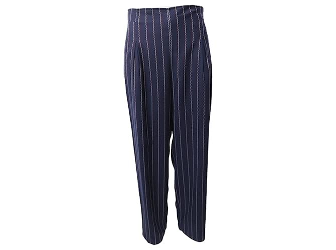 Ganni Pantalon large à fines rayures en polyester bleu  ref.515613