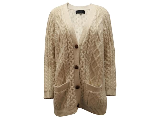 Nili Lotan Orion Cable-knit Cardigan Ivory Wool White Cream  ref.515636