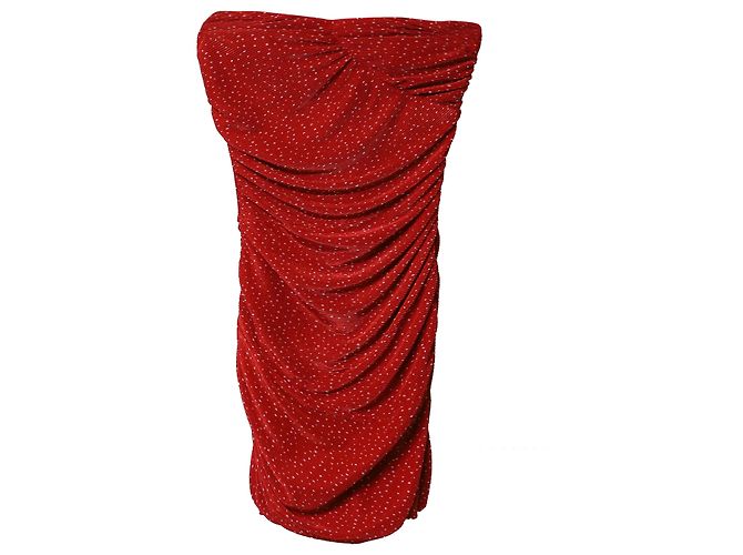 Maje Orion Ruched Polka Dot Mini Dress in Red Polyester