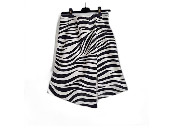 Vintage asymmetrical 90s Y2K zebra-print skirt. Made in Italy. Black White Synthetic  ref.515804