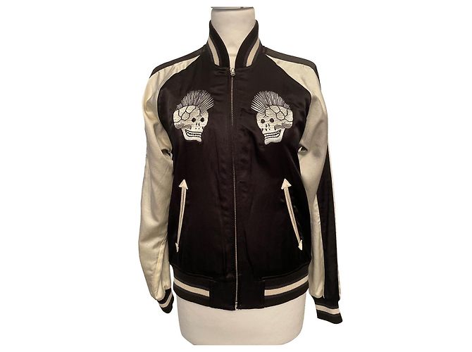 Bomber R13 reversível preto e creme seda e algodão Cru