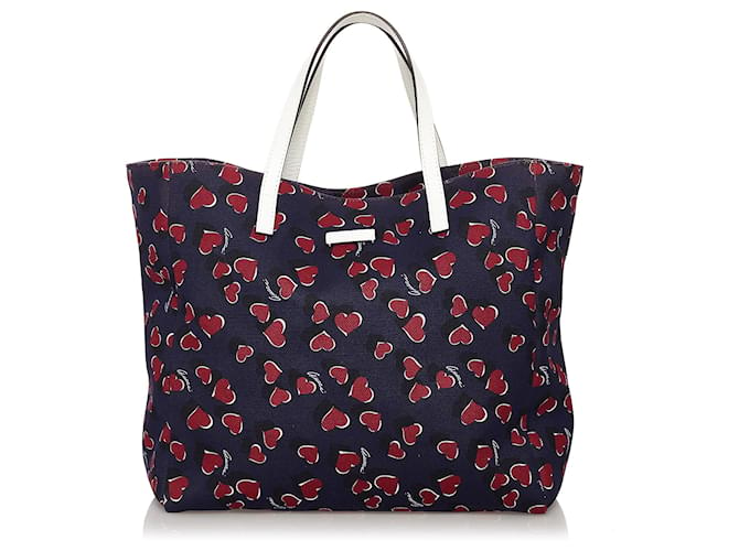 Gucci Blue Heartbeat Canvas Tote Bag Red Navy blue Leather Cloth Pony-style calfskin Cloth  ref.516133