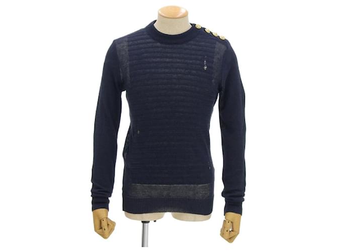 *[Usado] Suéter de verão Balmain processamento de danos de botão de ouro tamanho XS homens Azul marinho Linho  ref.516177