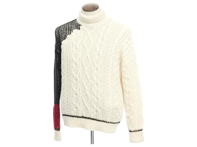 *[Usado] Jean Paul Gaultier Wool Acrylic Switching Turtleneck Knit [L] White x Black Blanco Lana  ref.516180