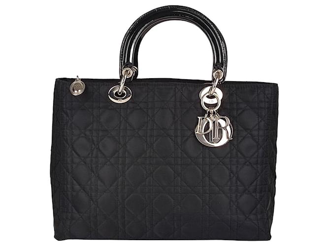 Christian Dior Lady Dior bolso negro tamaño grande Lienzo  ref.516240