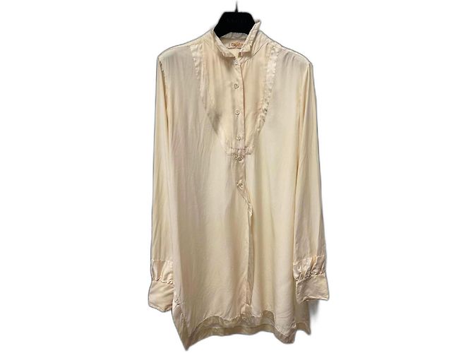 Autre Marque Camisa túnica de seda beige