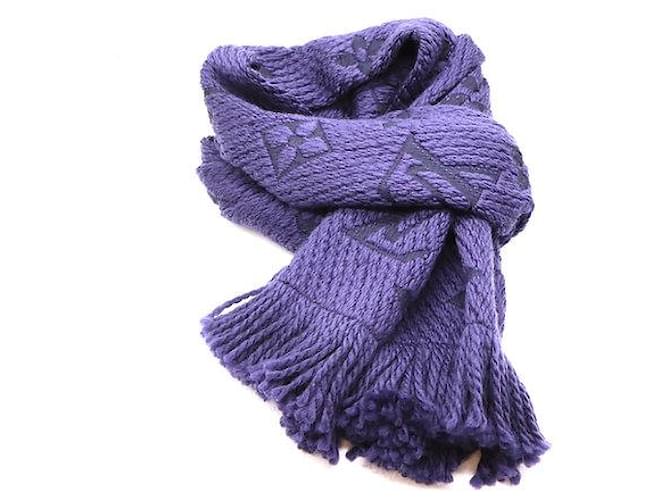 LOUIS VUITTON Wool Silk Logomania Scarf Purple 539092