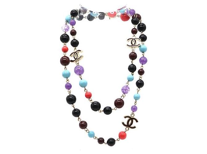 Chanel 2 CC logo Pearl Amber Brown Gold Necklace 2013 Made in Italy long 45”