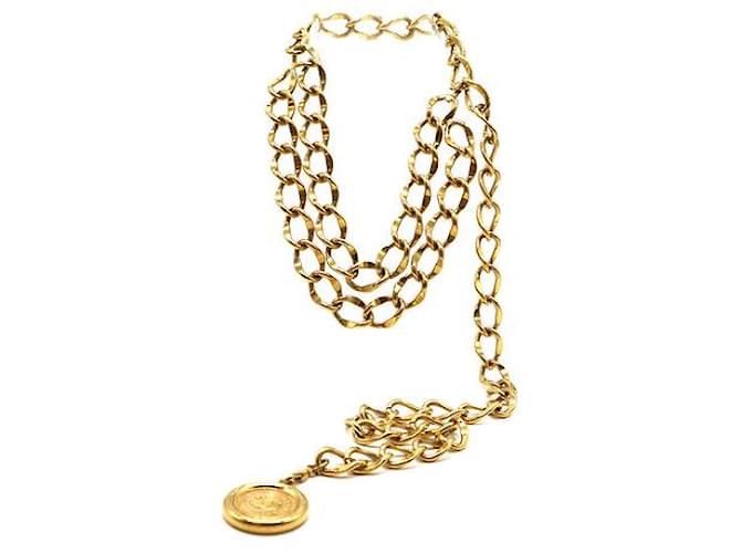 Chanel Gold CC Medallion lined Chain Belt Necklace Golden Metal ref.489431  - Joli Closet