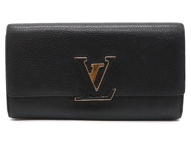 Portefeuille long Capucines en cuir taurillon noir Louis Vuitton  ref.494310