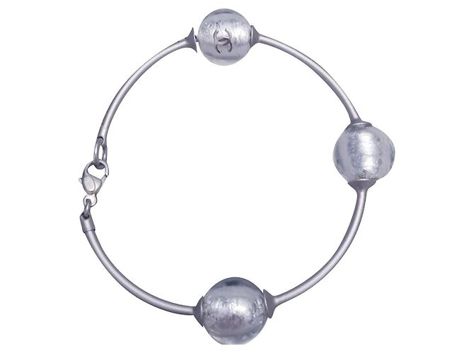Pulseira Chanel em metal prateado e resina Prata