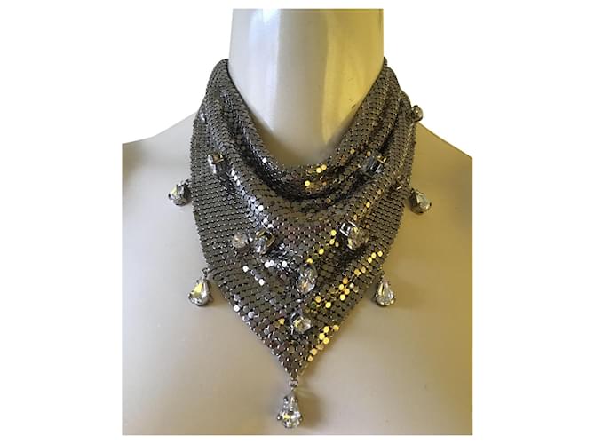 Collar babero de cristal de Prada Plata Metal  ref.516660