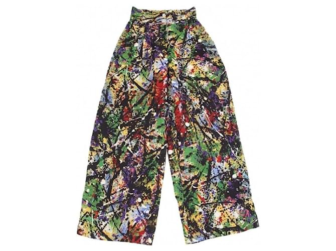 *[Utilisé] DOLCE & GABBANA Police Splash Print Two-tuck Wide Pants Multi 40 Polyester Multicolore  ref.516676