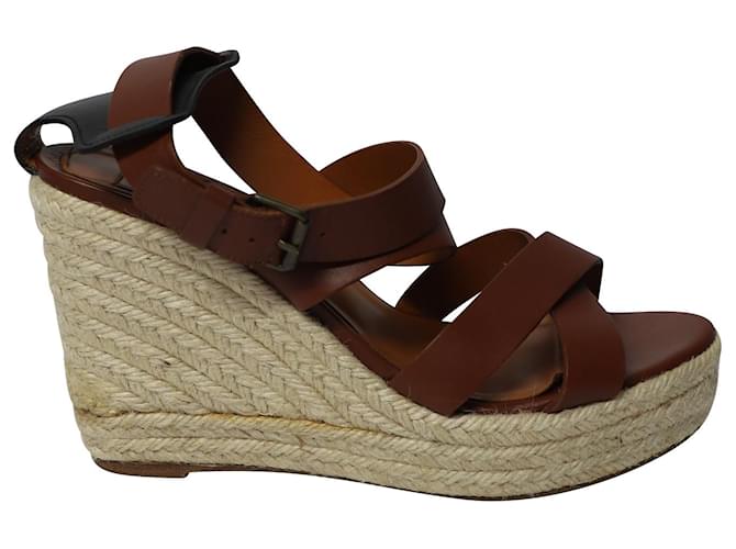 Lanvin Espadrille Wedge Sandals in Brown Leather  ref.516808