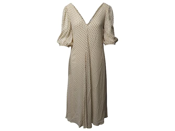 Ganni V-Neck Polka Dot Midi Dress in Cream Viscose White Cellulose fibre  ref.516809