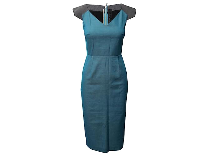 Roland Mouret Paneled Midi Dress in Turquoise Cotton  ref.516843