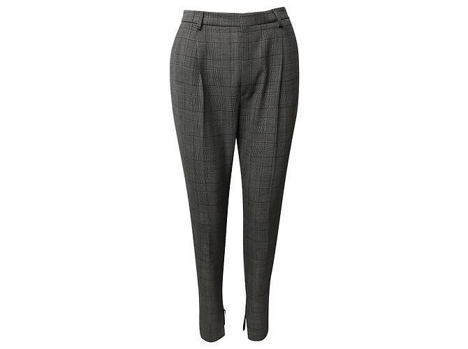 Saint Laurent Checked Slim Trousers in Grey Wool