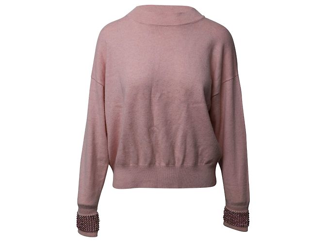 Alexander Wang Sweater com punhos de cristal em lã rosa