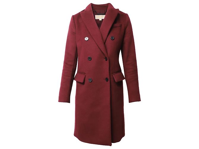 Michael Kors Double Breasted Felt Coat in Burgundy Wool Red Dark red