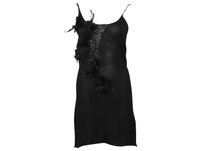 Joseph Embellished Knee-Length Dress in Black Wool  ref.516884