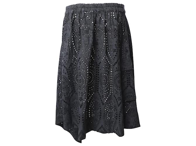 Ganni Broderie Anglaise Skirt In Black Cotton  ref.516886