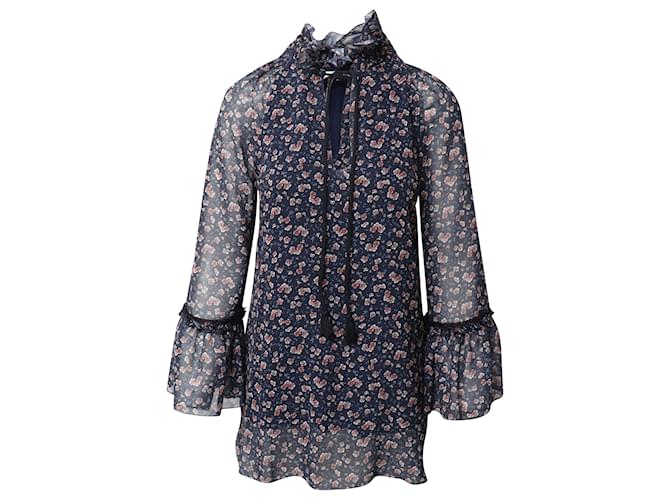 See by Chloé Ruffle Floral Georgette Blouse in Black Polyester  ref.516888