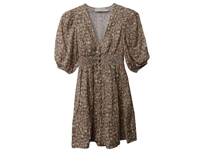 Zimmermann Carnaby Robe courte froncée en lin imprimé animal  ref.516893