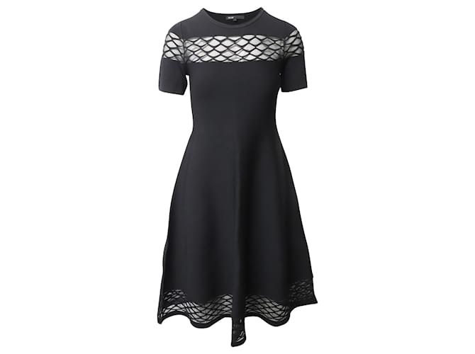 Maje Kleid mit transparentem Strickdesign in schwarzer Viskose Zellulosefaser  ref.516913