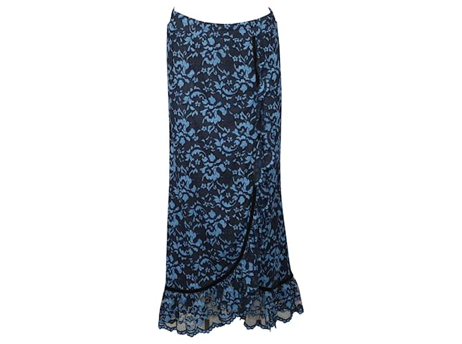 Ganni Flynn Lace Midi Wrap Maxi Skirt in Blue Polyamide Nylon  ref.516922