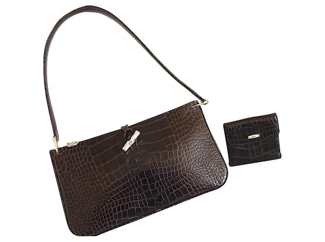 Roseau Longchamp Reed Dark brown Exotic leather  ref.517068