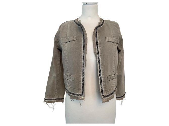 Current Elliott Grey Cotton Jacket with Metal Chain Decor