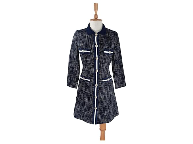 Maje Dresses Blue Cotton Polyester Tweed  ref.517140