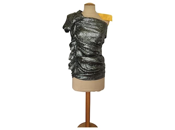 Autre Marque Isabelle Marant star strapless lamé mini dress Silvery Silk  ref.517143