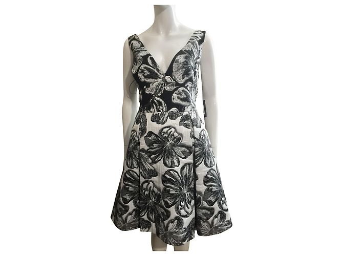 Vera Wang (linea principal) vestido de cóctel brocado Negro Blanco Metálico