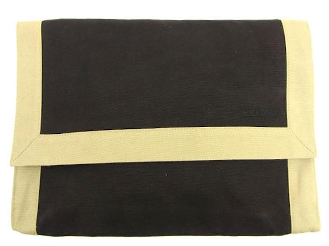 Hermès [Used] Clutch bag Pouch Black x Beige Tapido Cell Hermes Cotton  ref.517219