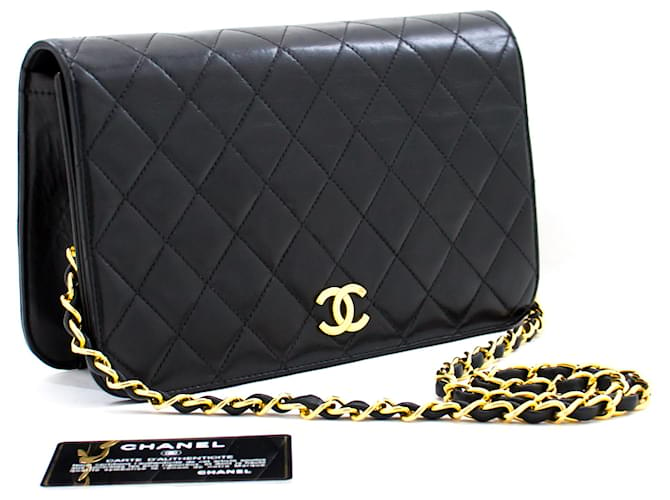 CHANEL Full Flap Chain Shoulder Bag Clutch Black Quilted Lambskin Leather  ref.517439