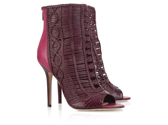 Jimmy Choo java open toe ankle boots Brown Dark red Leather  ref.517512