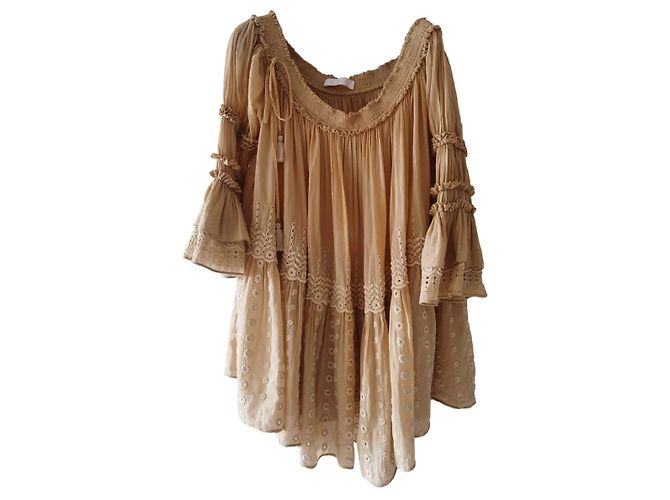 Top Chloé de algodón bordado beige oversize