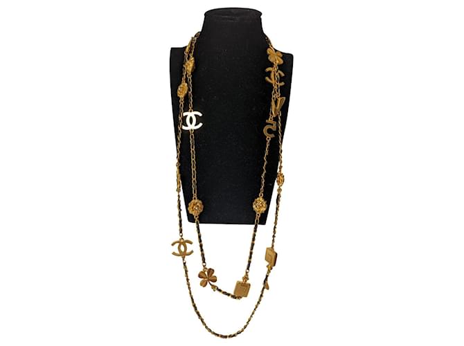 Chanel CC 95A Lucky Charms Logo Perfume Trevo Colar Vintage Dourado Metal  ref.517572