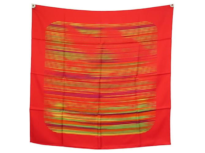 Hermès FOULARD HERMES FAUBOURG EXPRESS RYBALTCHENKO CARRE 90 SOIE ROUGE SILK SCARF  ref.517597