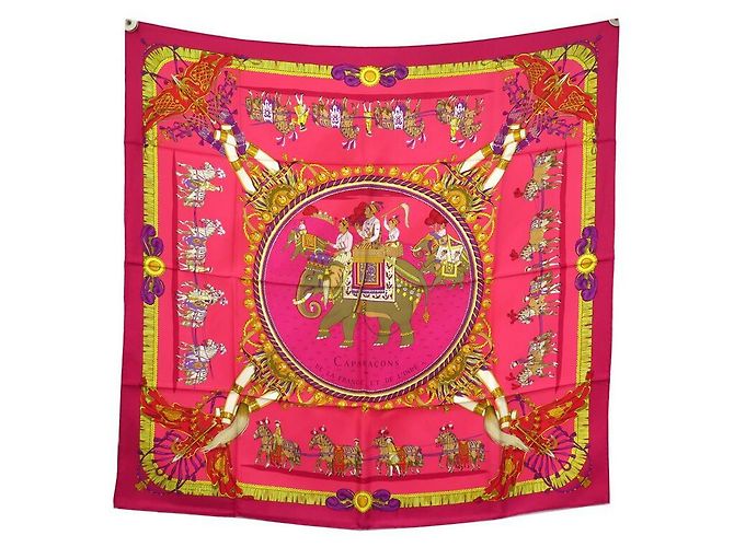 Hermès NUOVA SCIARPA HERMES CAPARACONS DA FRANCIA E INDIA CARRE 90 Sciarpa seta Fuschia