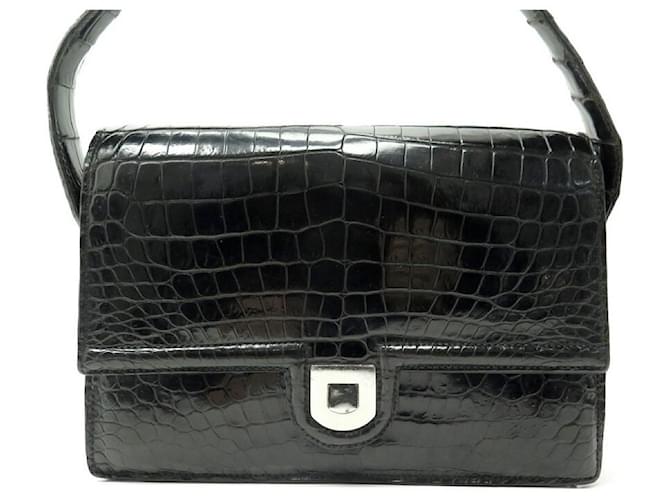 Autre Marque VINTAGE BLACK CROCODILE LEATHER HANDBAG 25 CM BLACK LEATHER HAND BAG Exotic leather  ref.517611