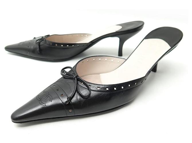 Chanel used shoes 39.5 PUMPS MULES WITH HEELS LOGO CC BLACK LEATHER SHOES  ref.517624 - Joli Closet