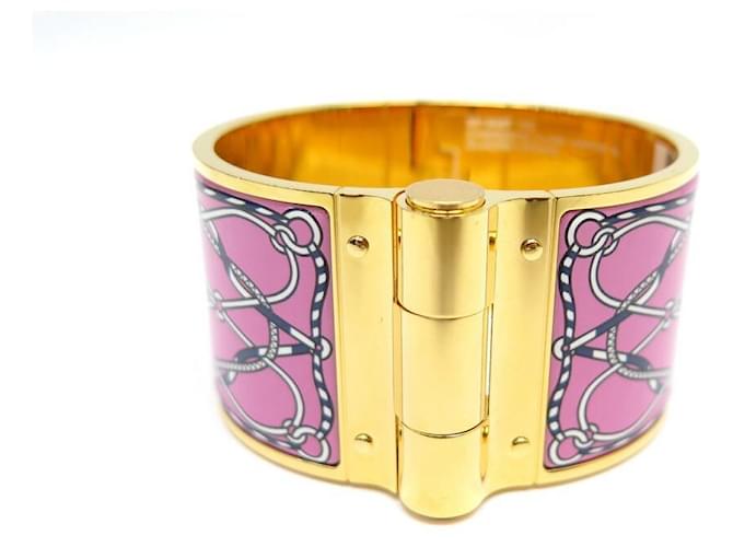 Hermès NEW HERMES CHARNIERE MARINE LEATHER XL BRACELET 16CM EMAIL GOLD NEW BANGLE Pink  ref.517740