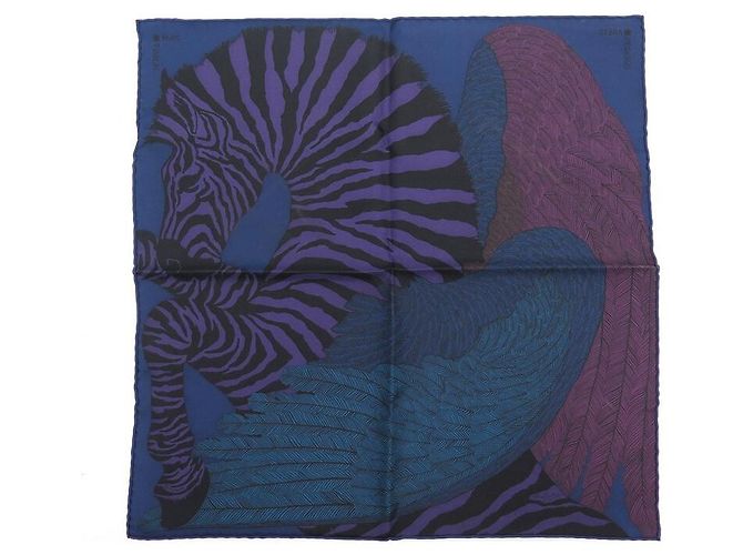 Hermès HERMES ZEBRA PEGASUS GAVROCHE QUADRATISCHER SCHAL 45 SCHALBOX AUS SEIDE + SEIDE Marineblau