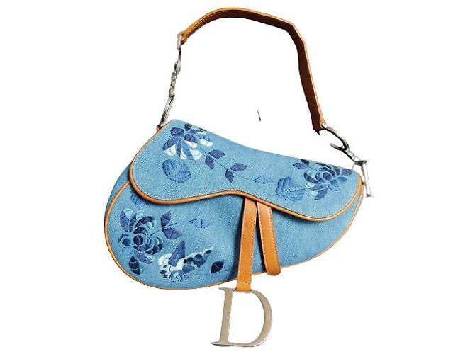 Bolsa Christian Dior Caramelo e Azul claro Denim Couro