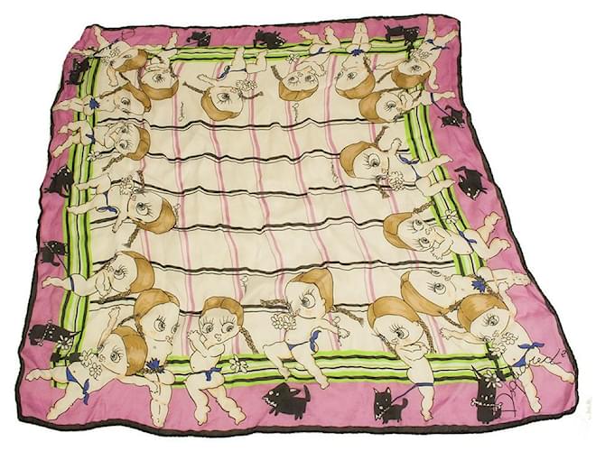 Dsquared2 Dsquared 2 Multicolor Pink Square Silk Scarf Baby Girls and Pets colorful print Multiple colors  ref.518060